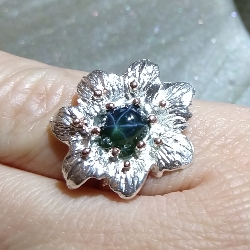 💢 SOLD 💢star sapphire flower art ring - Picture 2 of 8